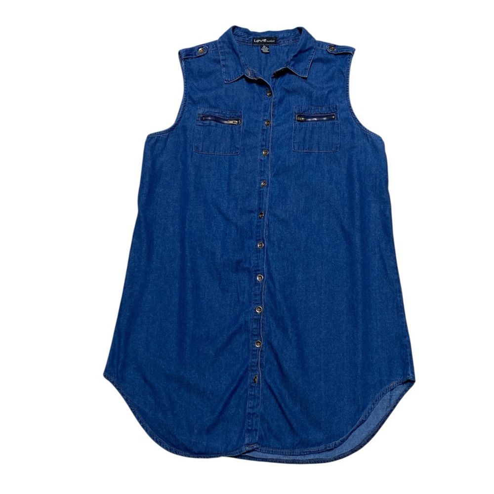 Love by Chesley Sleeveless Tunic Women’s XL Blue Jean Button Up Denim Jumper